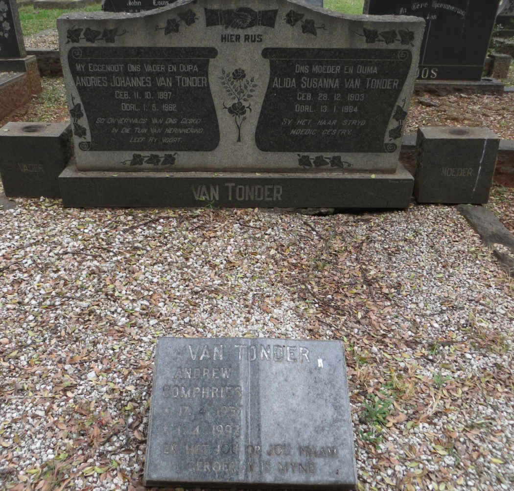 TONDER Andries Johannes, van 1897-1962 &amp; Alida Susanna 1903-1984 :: VAN TONDER Andrew Comphries 1937-1992