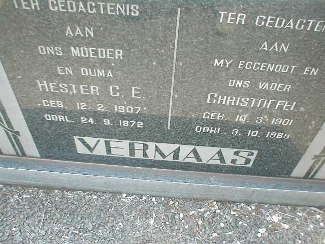 VERMAAS Christoffel 1901-1969 &amp; Hester C.E.1907-1972
