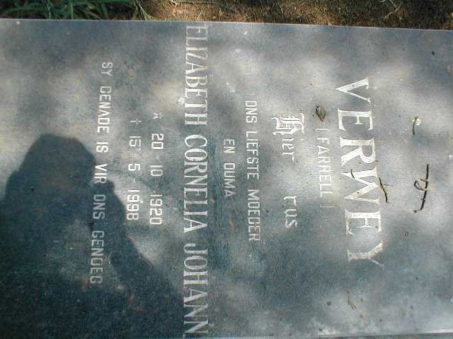 VERWEY Elizabeth Cornelia Johanna nee FARRELL 1920-1998