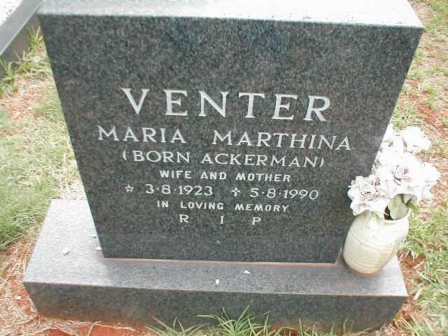 VENTER Maria Marthina nee ACKERMAN 1923-1990