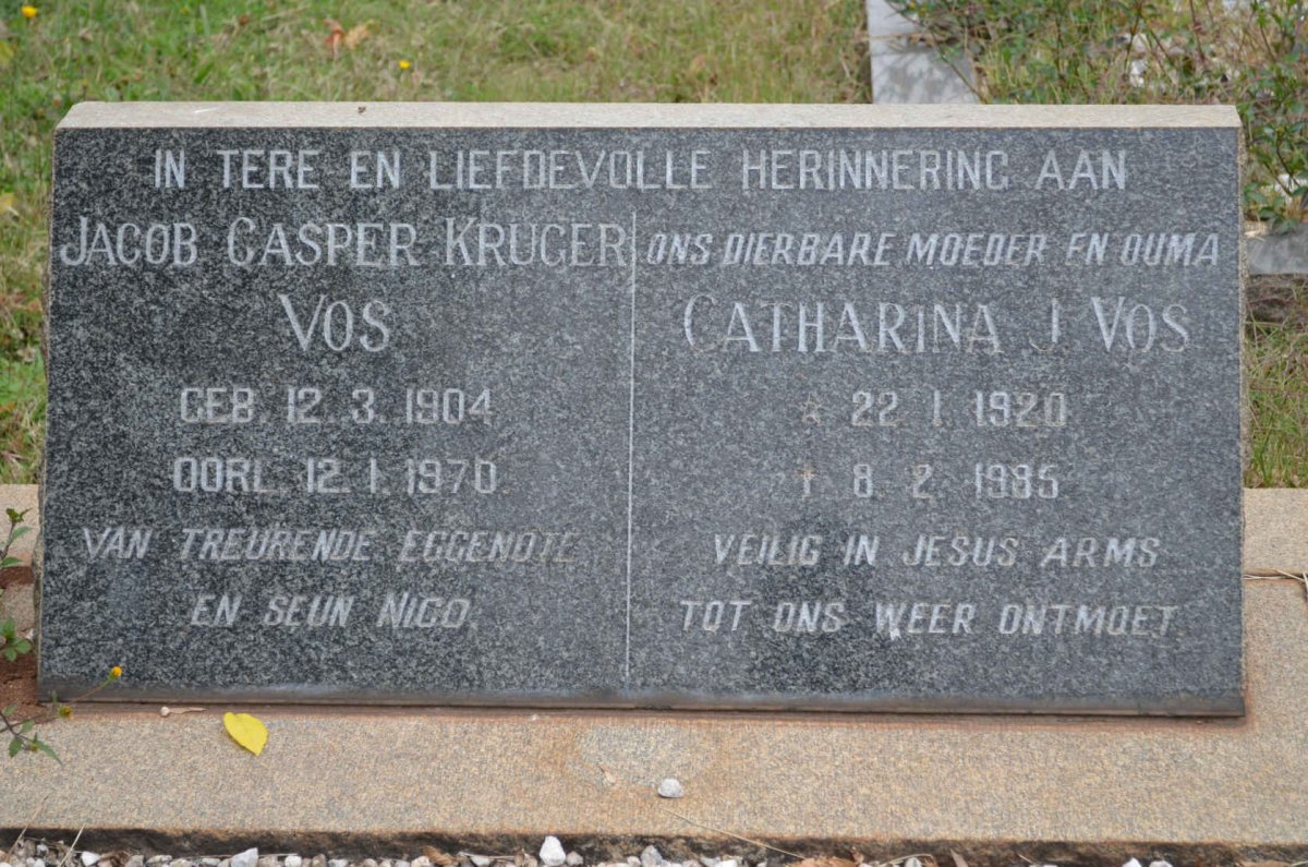 VOS Jacob Casper Kruger 1904-1970 &amp; Catharina J. 1920-1985