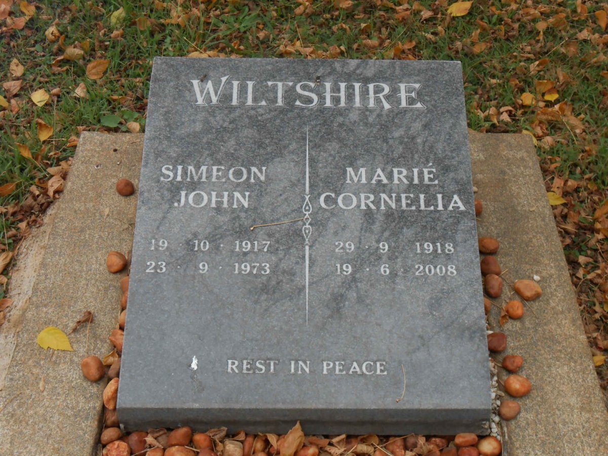 WILTSHIRE Simeon John 1917-1973 &amp; Marie Cornelia 1918-2008