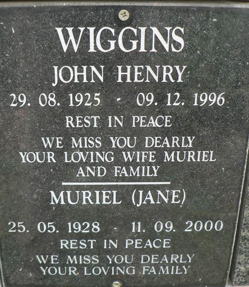 WIGGINS John Henry 1925-1996 &amp; Muriel 1928-2000