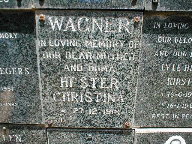 WAGNER Hester Christina 1918-
