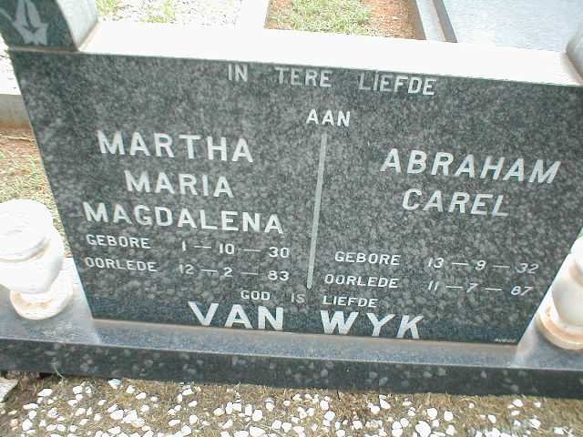 WYK Abraham Carel, van 1932-1987 &amp; Martha Maria Magdalena 1930-1983