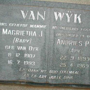 WYK Andries P.P., van 1899-1969 &amp; Magrietha J. VAN DYK 1907-1993