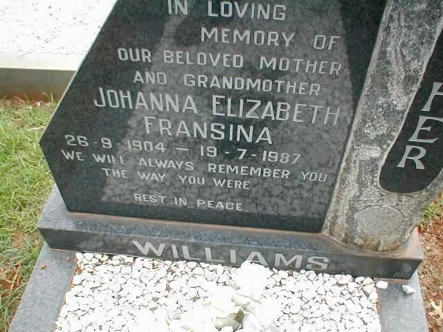 WILLIAMS Johanna Elizabeth Fransina 1904-1987