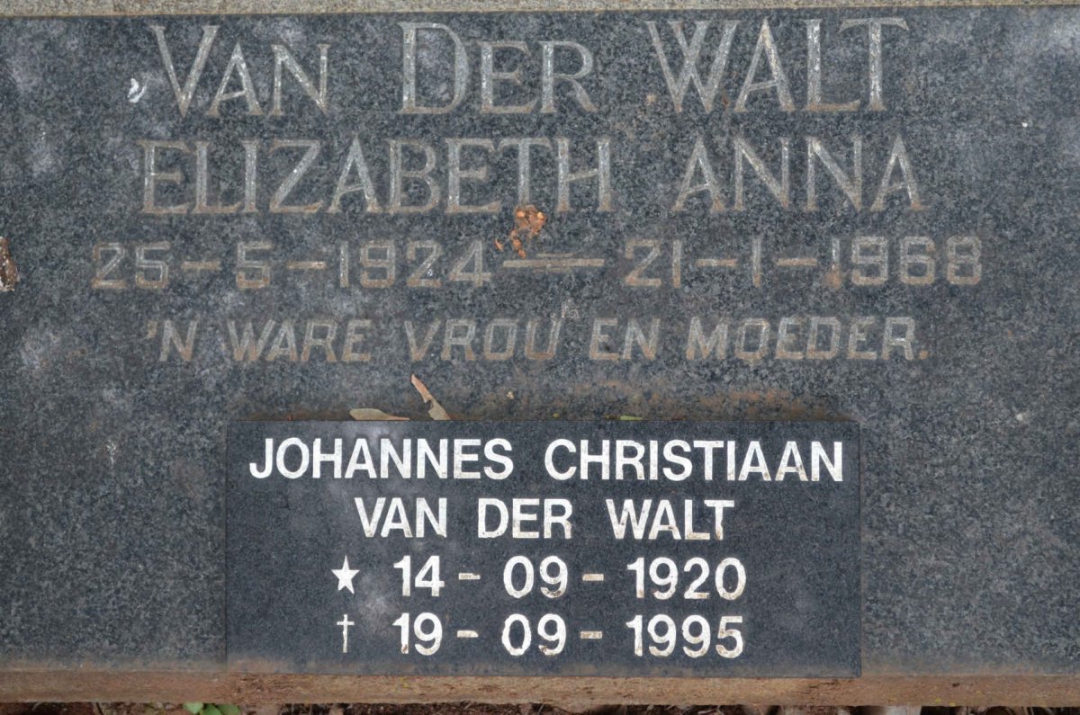 WALT Johannes Christiaan, van der 1920-1995 &amp; Elizabeth Anna 1924-1968