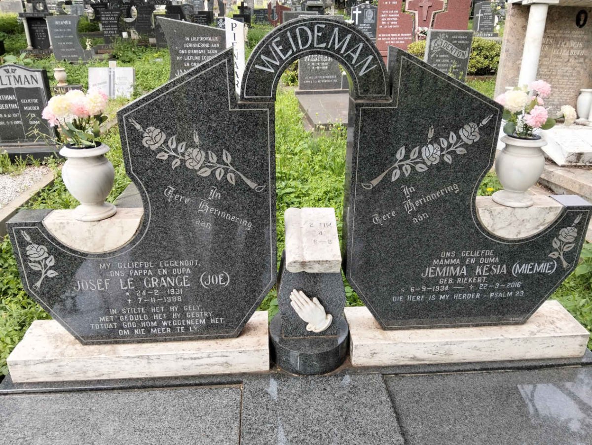 WEIDEMAN Josef Le Grange 1931-1988 & Jemima Kesia RIEKERT 1934-2016