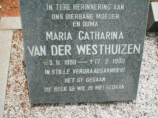 WESTHUIZEN Maria Catharina, van der 1898-1980