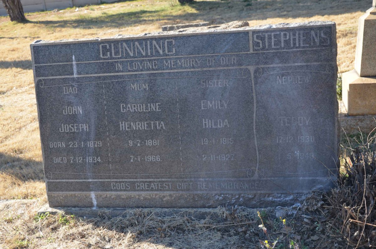 CUNNING John Joseph 1879-1934 &amp; Caroline Henrietta 1881-1966 :: CUNNING Emily Hilda 1915-1927 :: STEPHENS Teddy 1930-1949