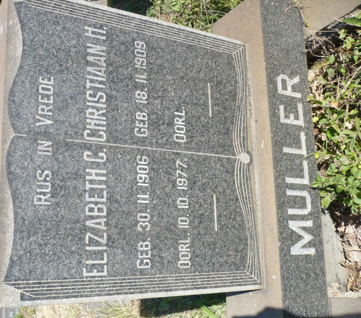 MULLER Christiaan H. 1909- &amp; Elizabeth C. 1906-1977