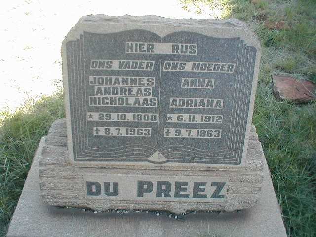PREEZ Johannes Andreas Nicholaas, du 1908-1963 &amp; Anna Adriana 1912-1963