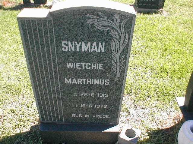 SNYMAN Wietchie Marthinus 1919-1978