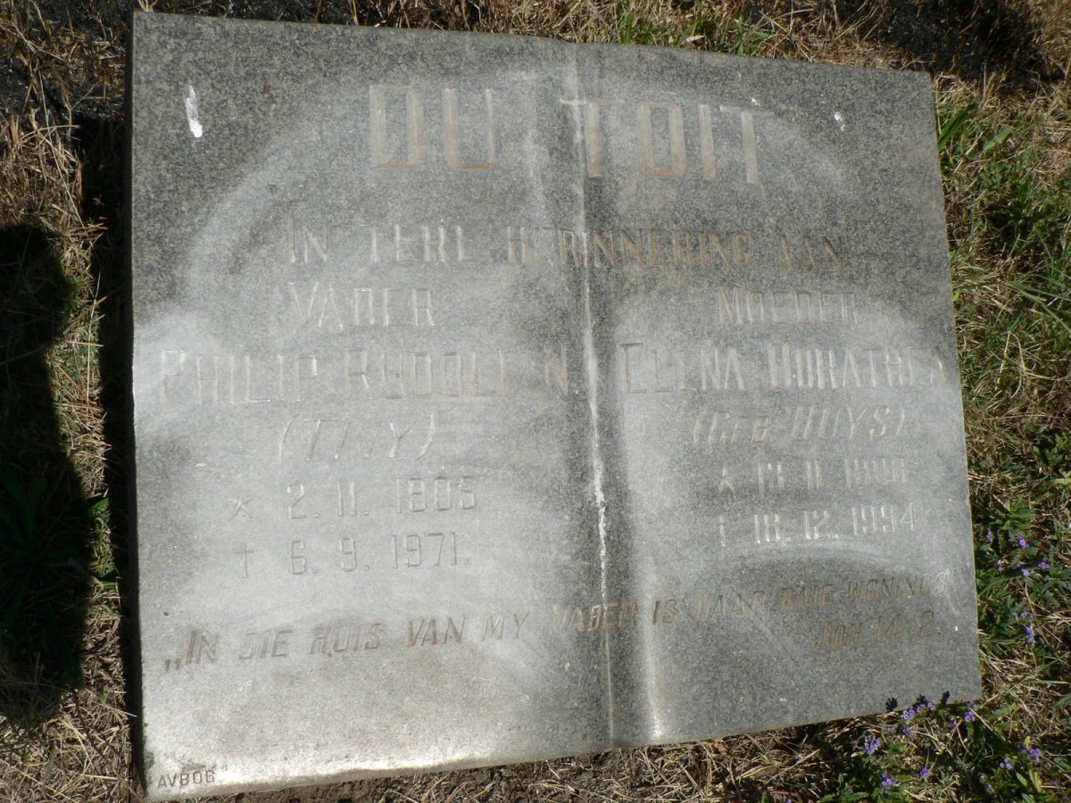 TOIT Philip Rudolf N., du 1905-1971 &amp; Elena Dorathea BUYS 1908-1994