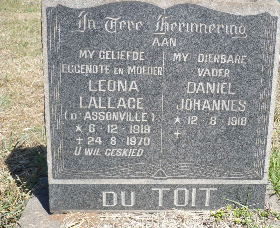 TOIT Daniel Johannes, du 1918- &amp; Leona Lallage D'ASSONVILLE 1919-1970