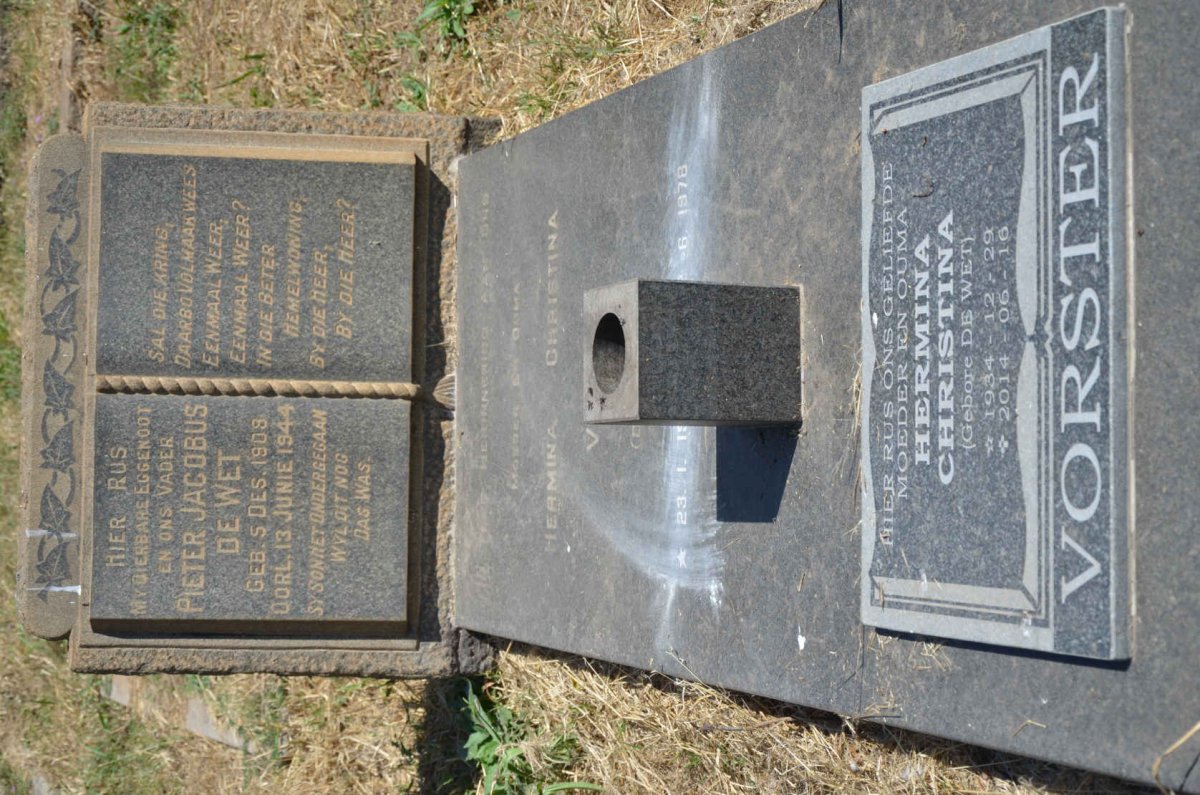 WET Pieter Jacobus, de 1908-1944 :: VORSTER Hermina Christina nee DE WET 1934-2014
