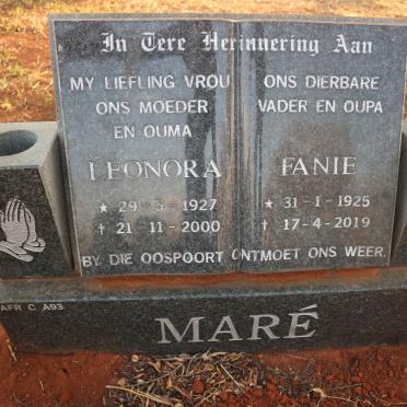 MARE Fanie 1925-2019 &amp; Leonora 1927-2000