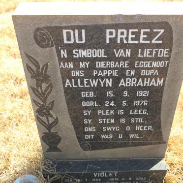 PREEZ Allewyn Abraham, du 1921-1976 &amp; Violet 1924-2003