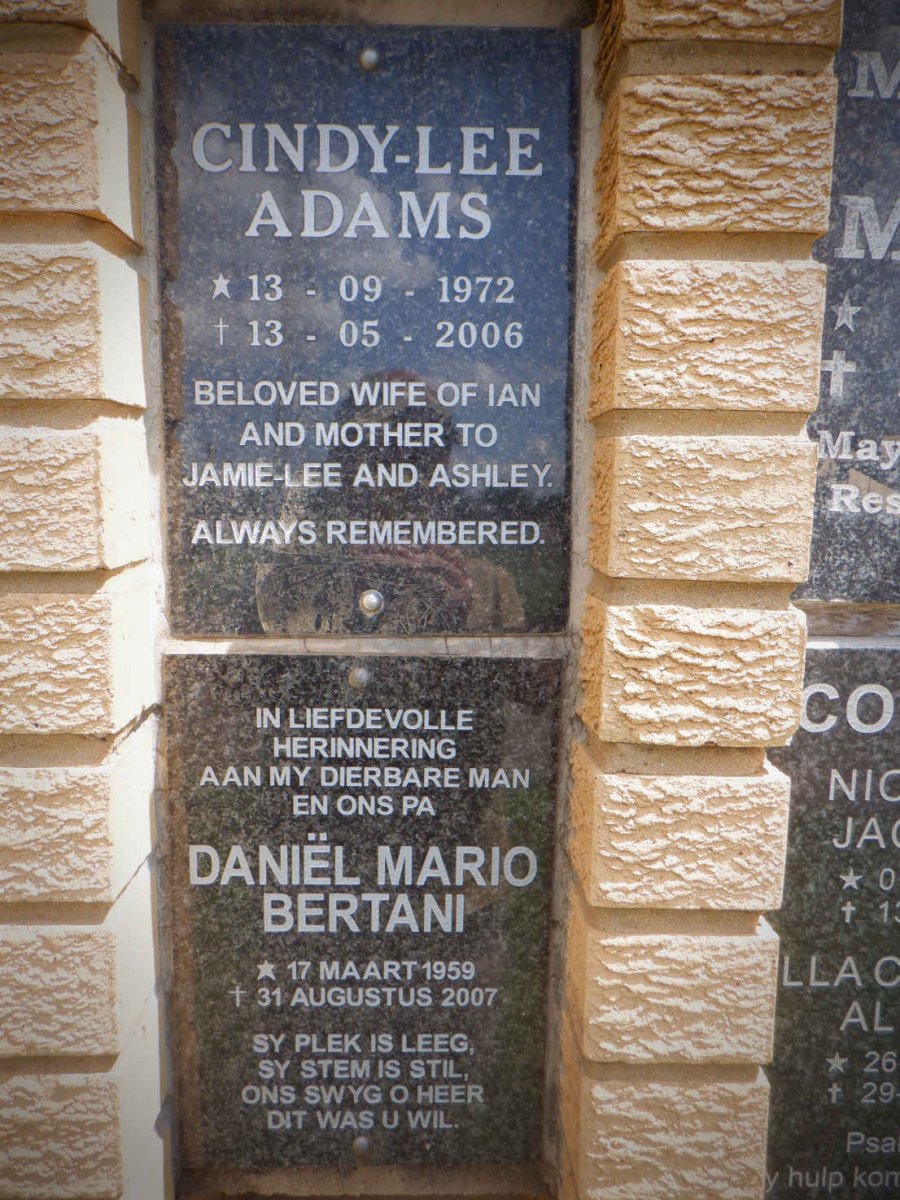 ADAMS Cindy Lee 1972-2006 :: BERTANI Daniel Mario 1959-2007 