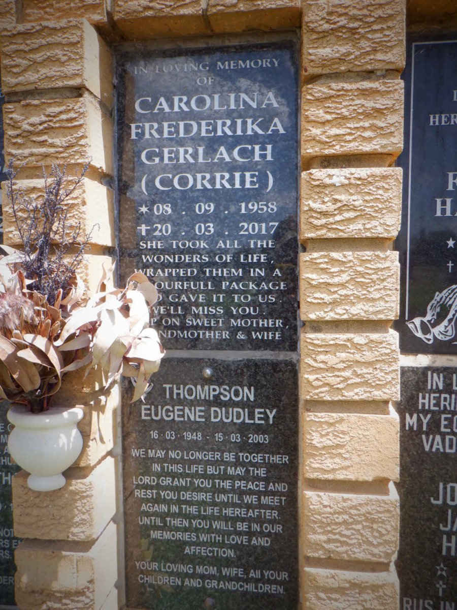 GERLACH Carolina Frederika 1958-2017 :: THOMPSON Eugene Dudley 1948-2003 