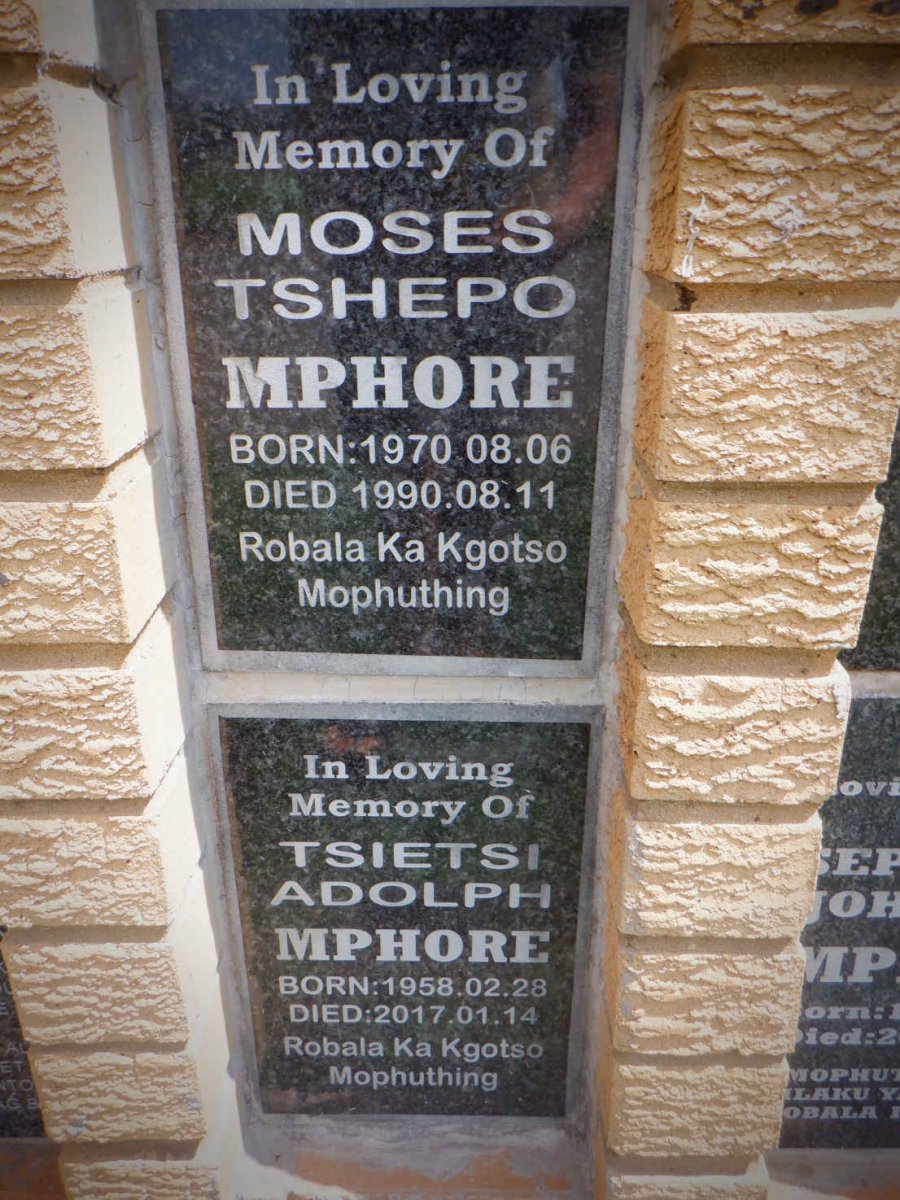 MPHORE Moses Tshepo 1970-1990 :: MPHORE Tsietsi Adolph 1958-2017 