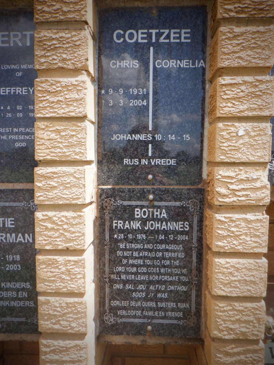 COETZEE Chris 1931-2004 &amp; Cornelia :: BOTHA Frank Johannes 1976-2004 