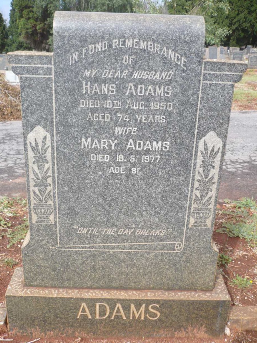 ADAMS Hans -1950 &amp; Mary -1977