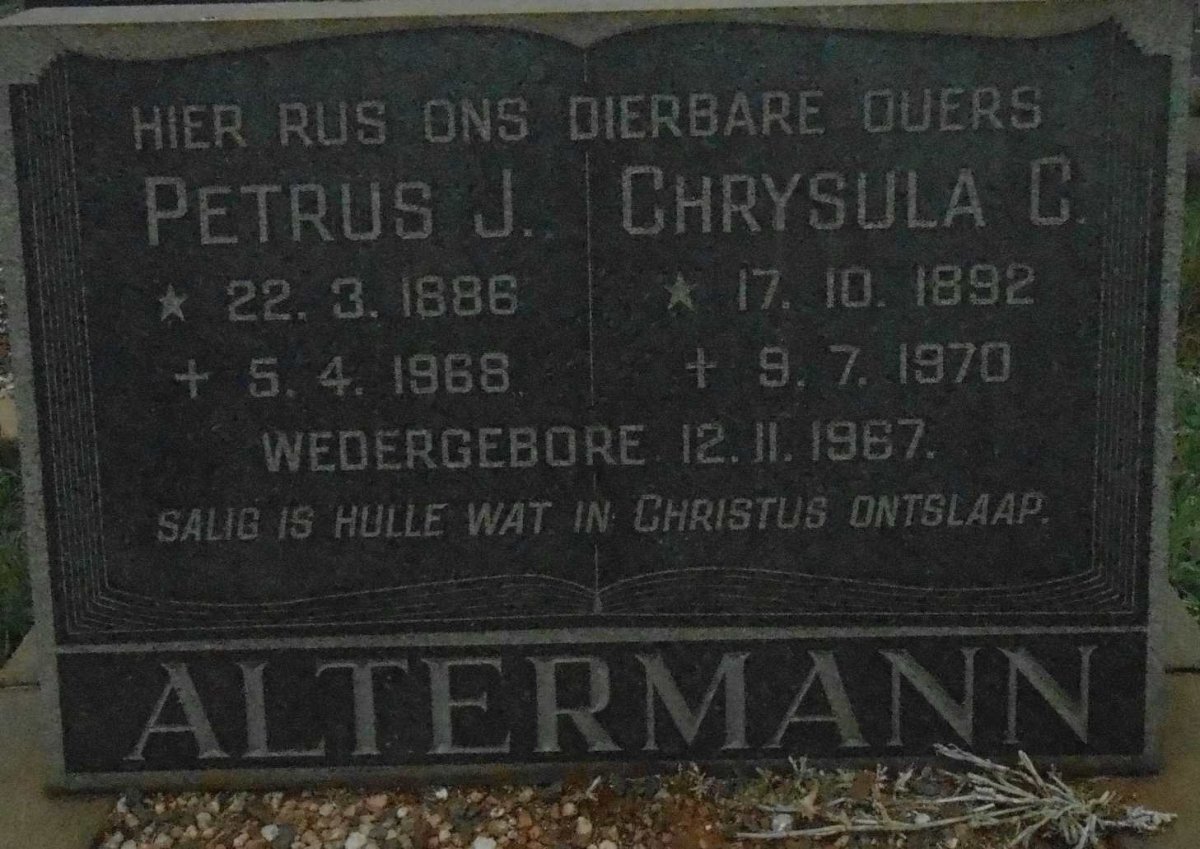 ALTERMANN Petrus J. 1886-1968 &amp; Chrysula C. 1892-1970