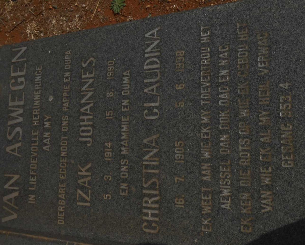 ASWEGEN Izak Johannes, van 1914-1990 &amp; Christina Claudina 1905-1998