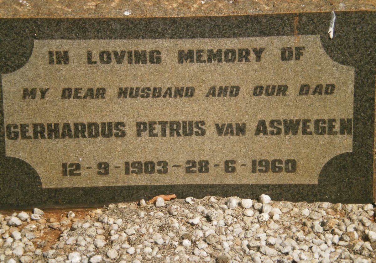 ASWEGEN Gerhardus Petrus, van 1903-1960