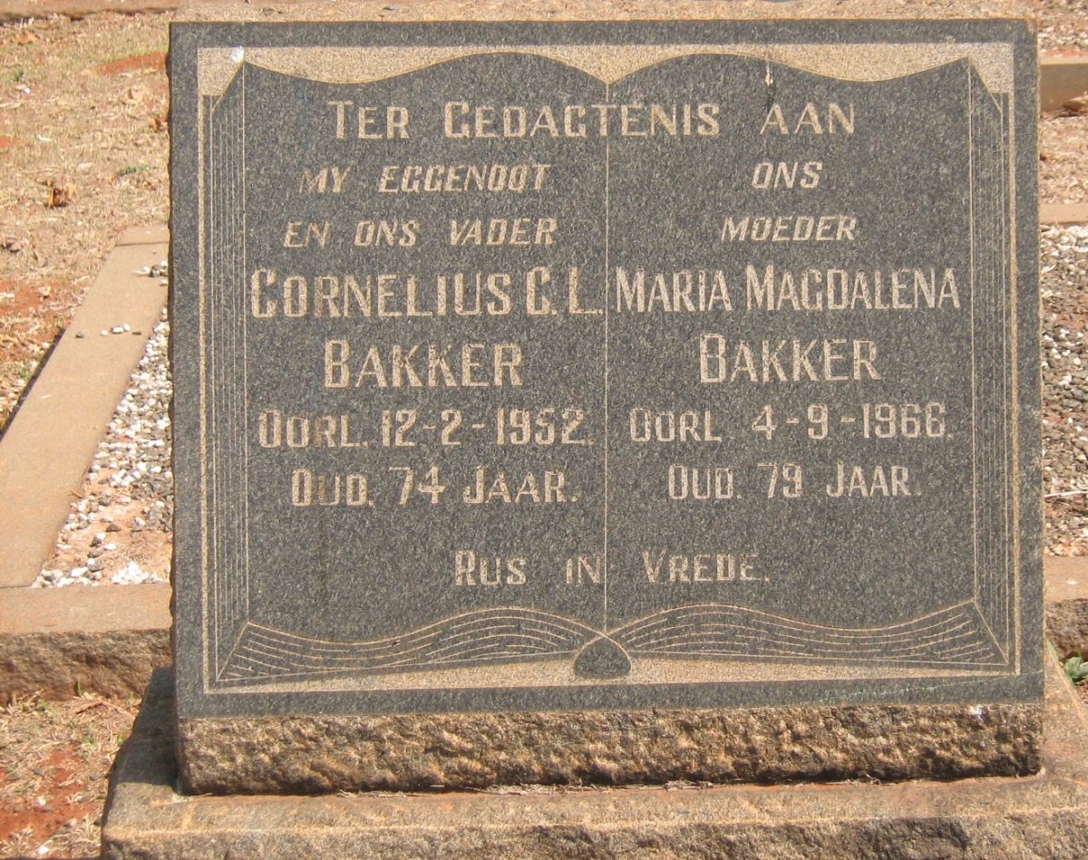 BAKKER Cornelius C.L. -1952 &amp; Maria Magdalena -1966
