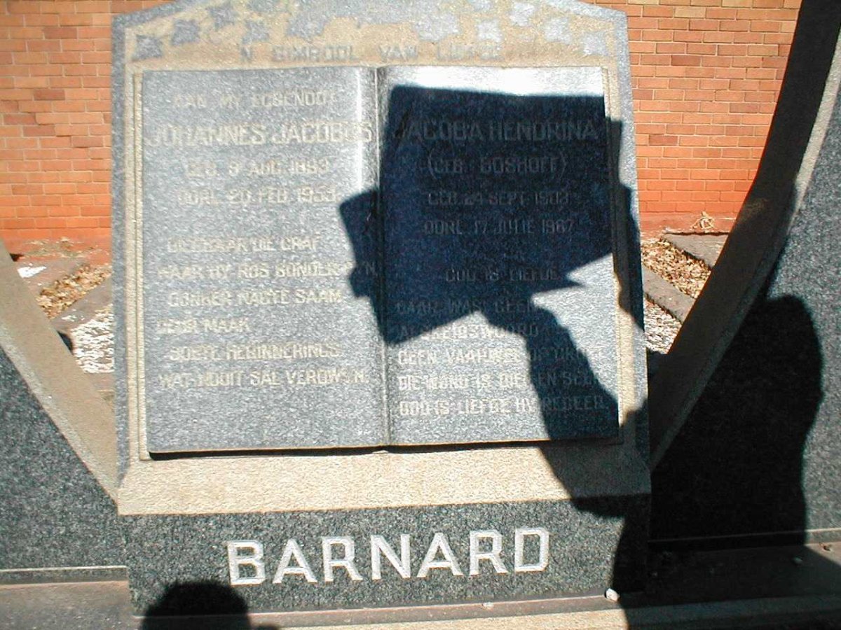 BARNARD Johannes Jacobus 1893-1953 &amp; Jacoba Hendrina BOSHOFF 1903-1967