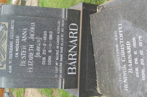 BARNARD Hendrik Christoffel 1908-1979 &amp; Hester Anna Elizabeth Jacoba BURGER 1899-1963