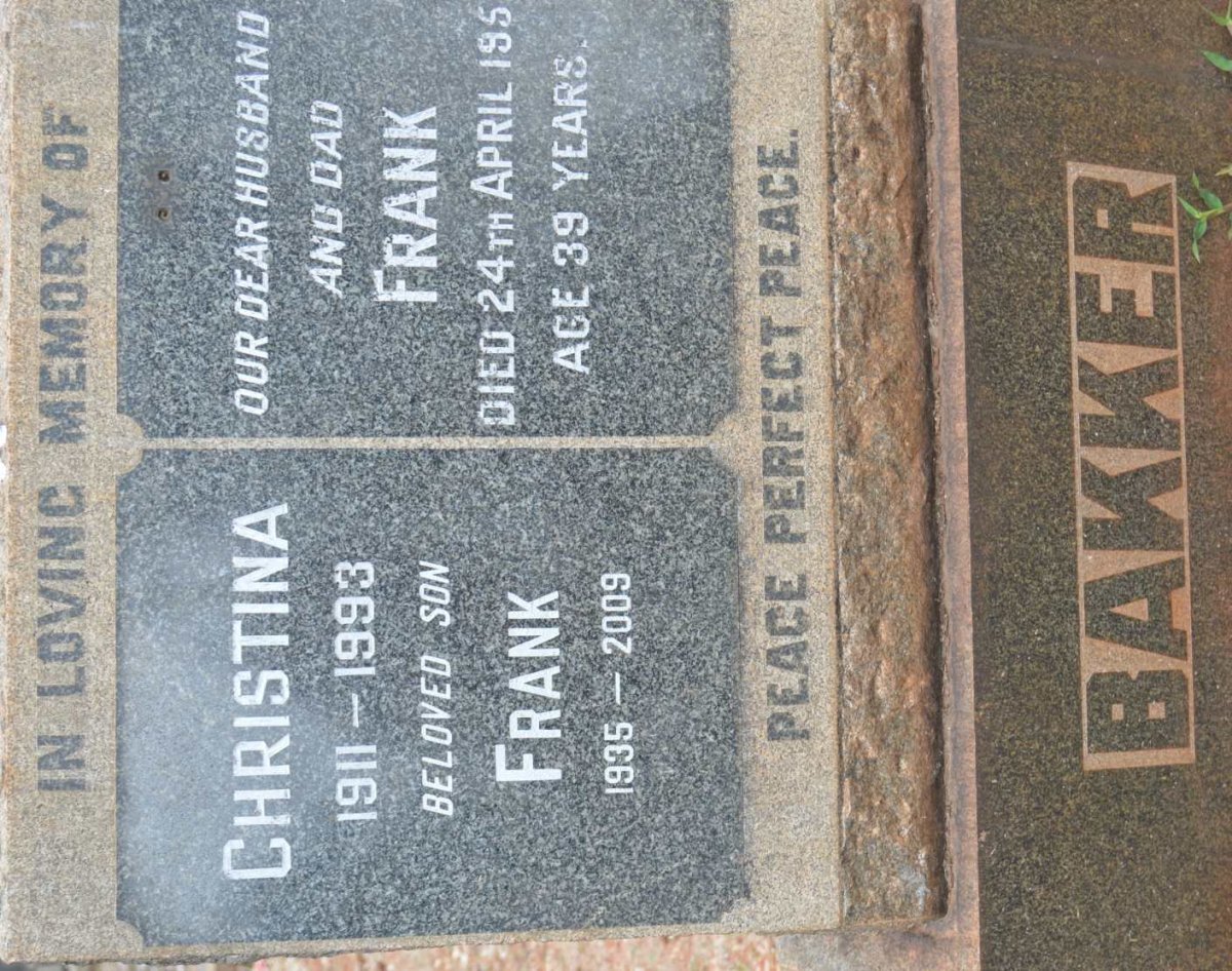 BAKKER Frank -195? &amp; Christina 1911-1993 :: BAKKER Frank 1935-2009