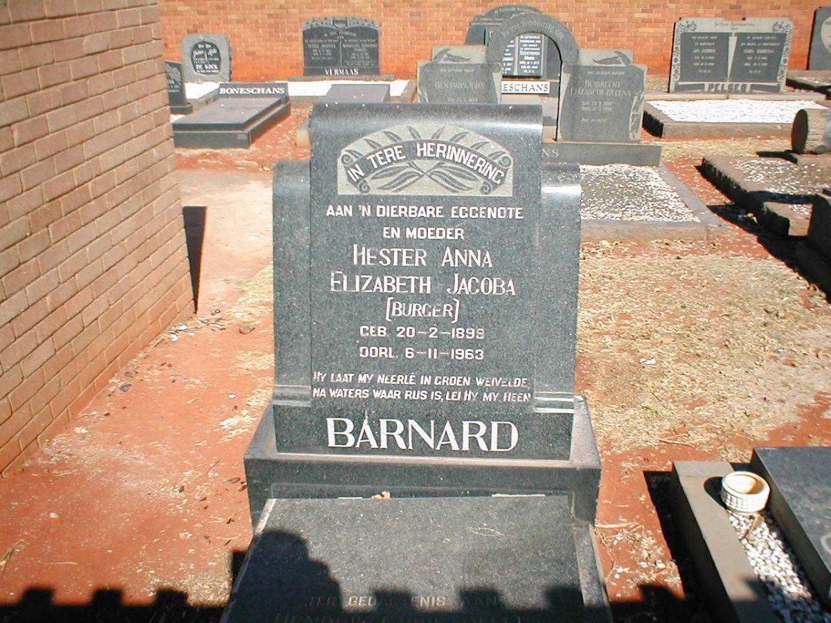 BARNARD Hester Anna Elizabeth Jacoba nee BURGER 1899-1963