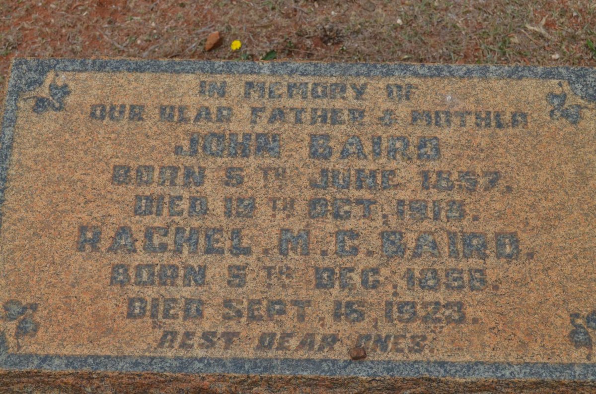 BAIRD John 1857-1918 &amp; Rachel M.C. 1856-1923