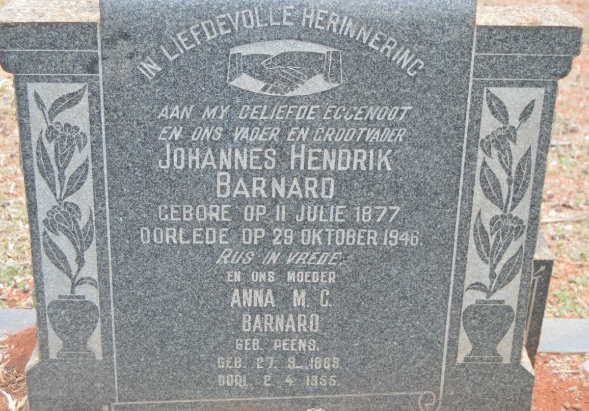 BARNARD Johannes Hendrik 1877-1946 &amp; Anna M.C. PEENS 1889-1955