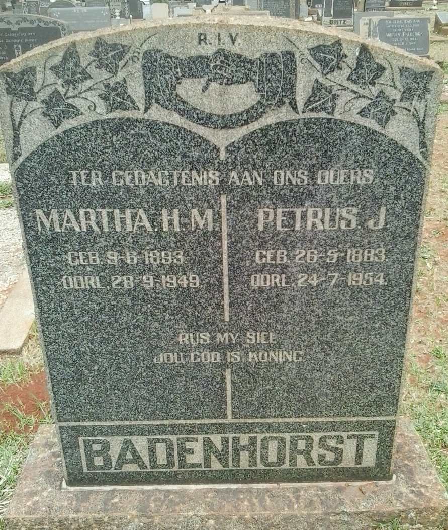 BADENHORST Petrus J. 1883-1954 &amp; Martha H.M. 1893-1949