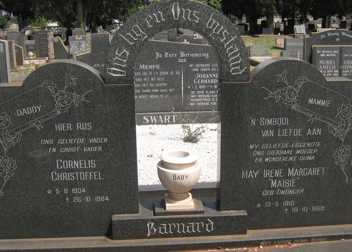 BARNARD Cornelis Christoffel 1904-1984 &amp; May Irene Margaret TINTINGER 1910-1968