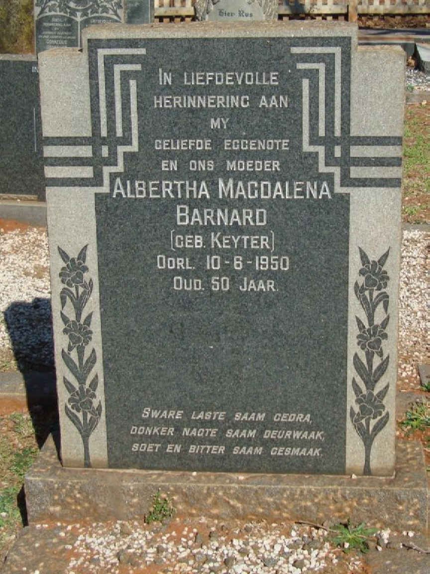 BARNARD Albertha Magdalena nee KEYTER 1900-1950