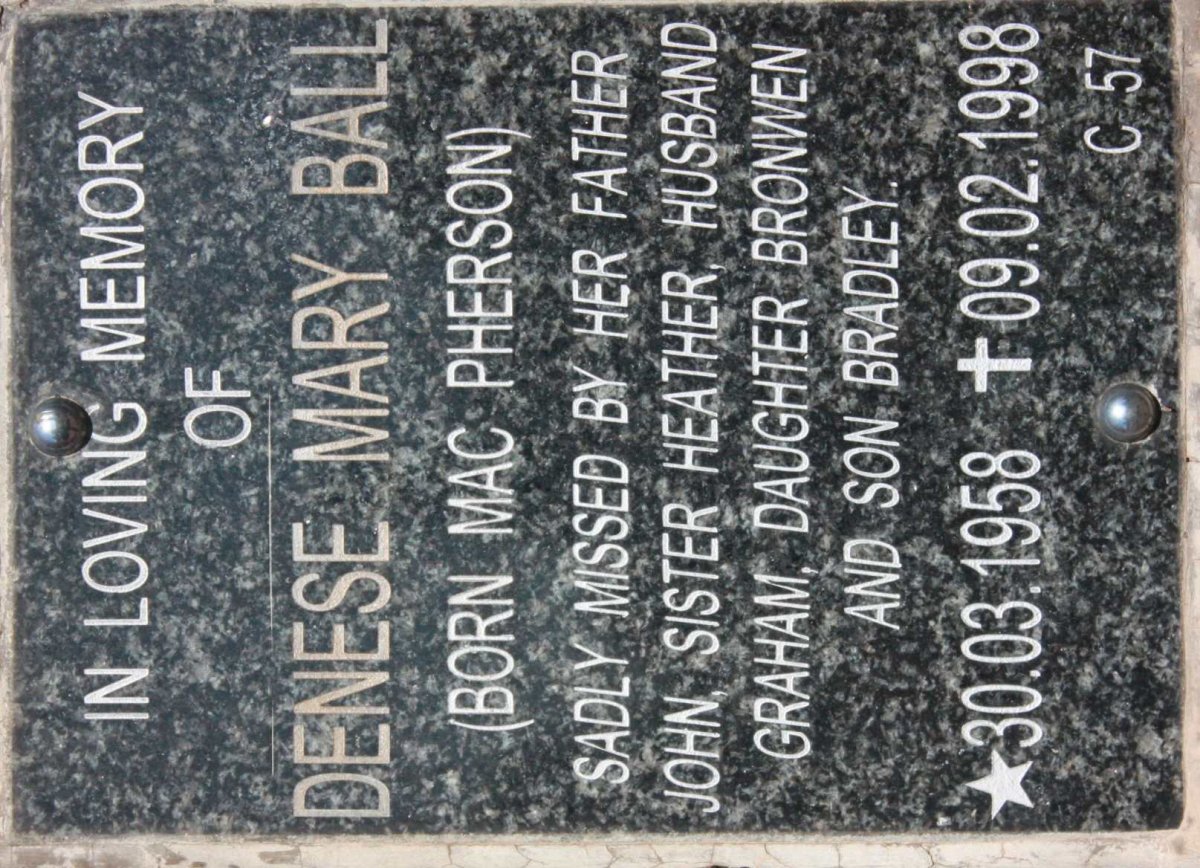 BALL Denese Mary nee MAC PHERSON 1958-1998