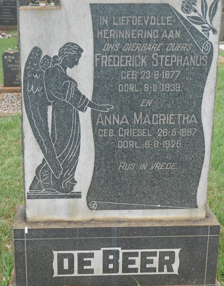BEER Frederick Stephanus, de1877-1939 &amp; Anna Magrietha GRIESEL 1887-1926