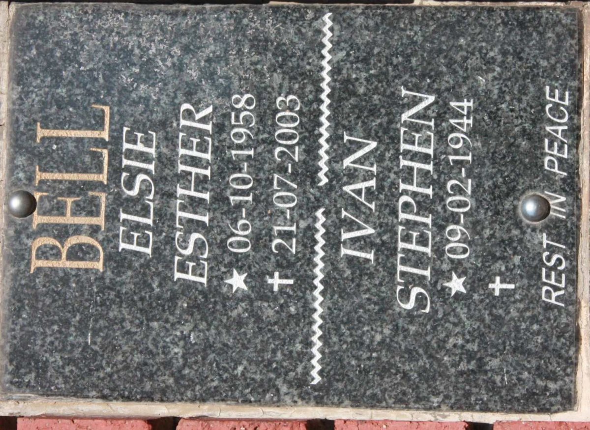 BELL Ivan Stephen 1944- &amp; Elsie Esther 1958-2003