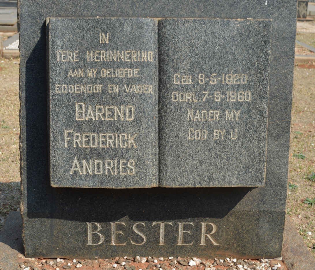 BESTER Barend Frederick Andries 1920-1960