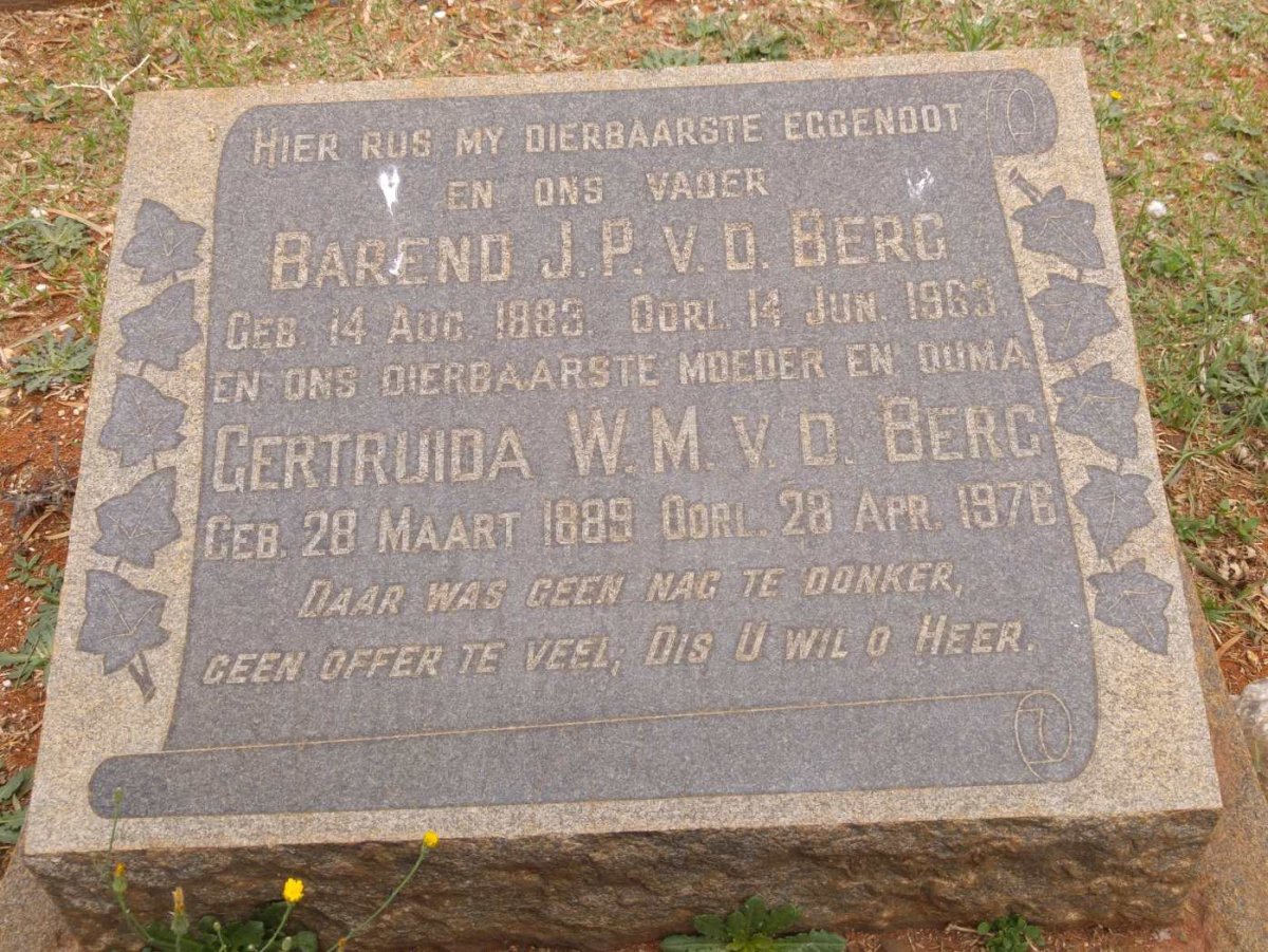 BERG Barend J.P., v.d. 1883-1963 &amp; Gertruida W.M. 1889-1976