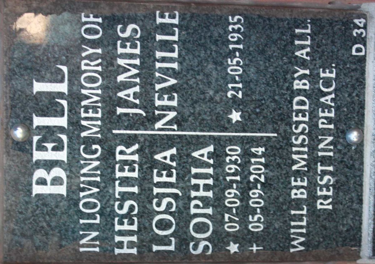 BELL James Neville 1935- &amp; Hester Losjea Sophia 1930-2014