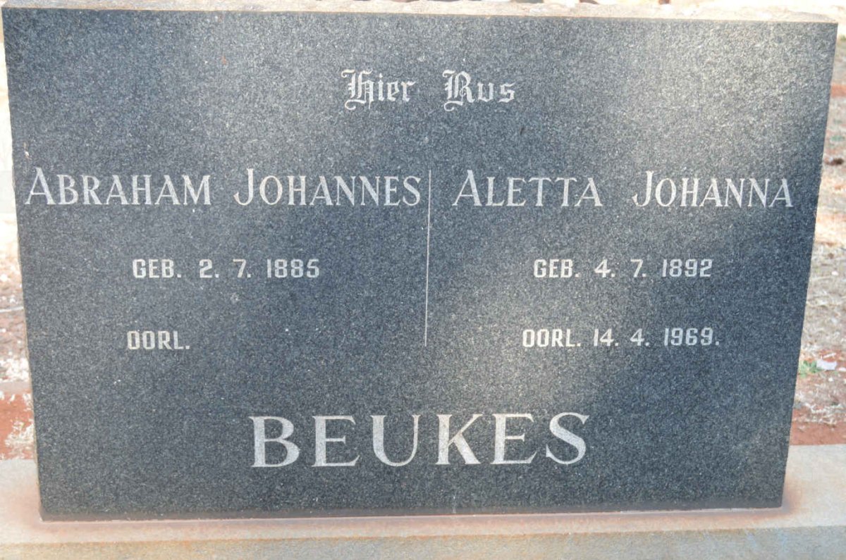 BEUKES Abraham Johannes 1885- &amp; Aletta Johanna 1892-1969
