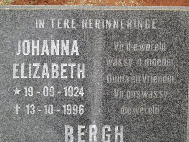 BERGH Johanna Elizabeth 1924-1996