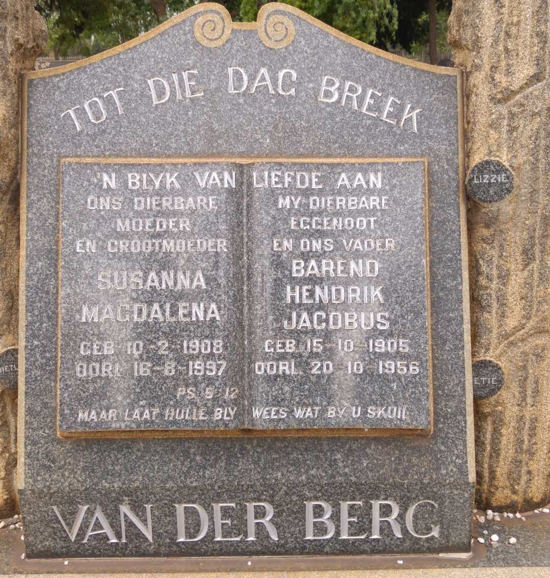 BERG Barend Hendrik Jacobus, van der 1905-1956 &amp; Susanna Magdalena 1908-1997